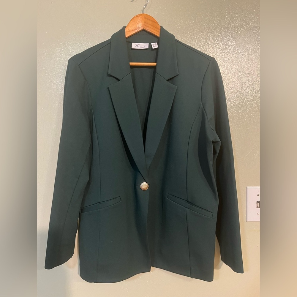Tailored Susan Graver Ponte 350 Notch Collar Green Blazer Office LP